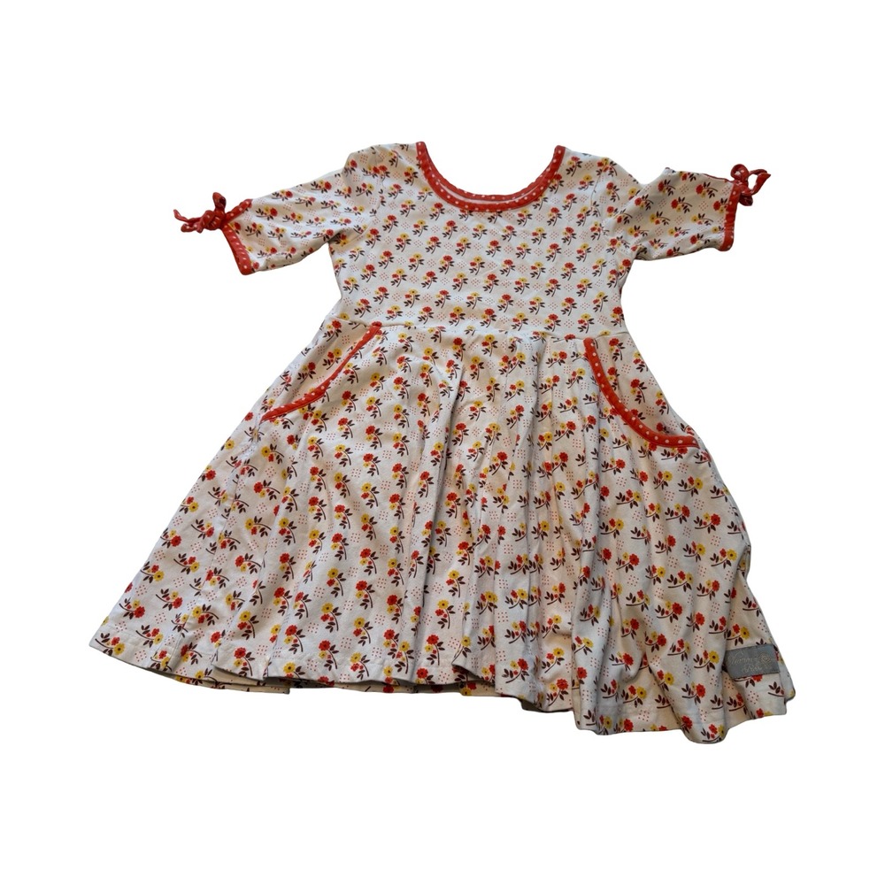 Eleanor Rose Hadlee Circle Dress Girls‎ 6-7 Cream Orange Floral Short  Sleeve